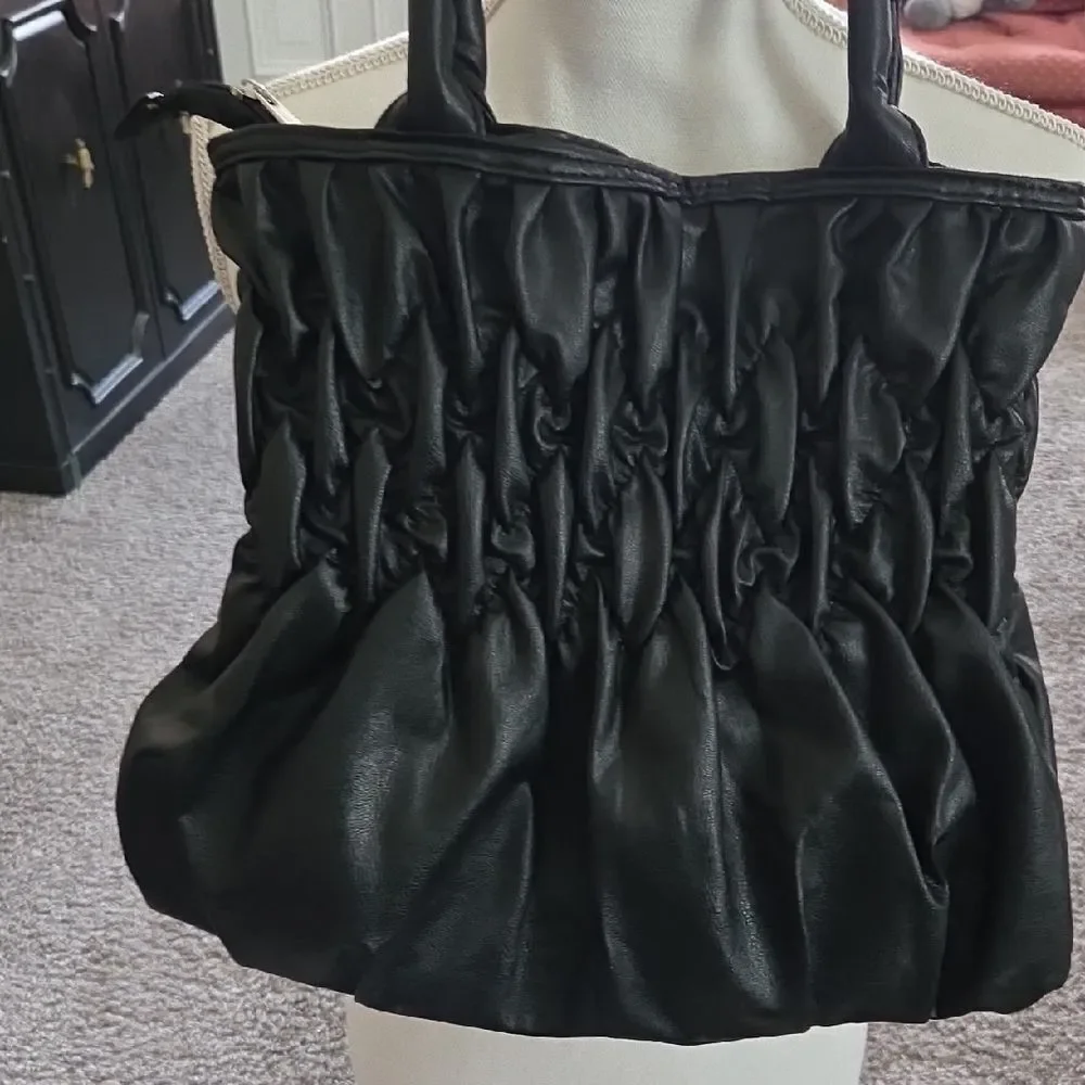 Vintage Black Vegan Shoulder Bag